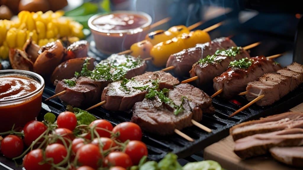 image of grilling meat and vegetables